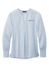 Ladies Open-Neck Satin Blouse | Heritage Blue